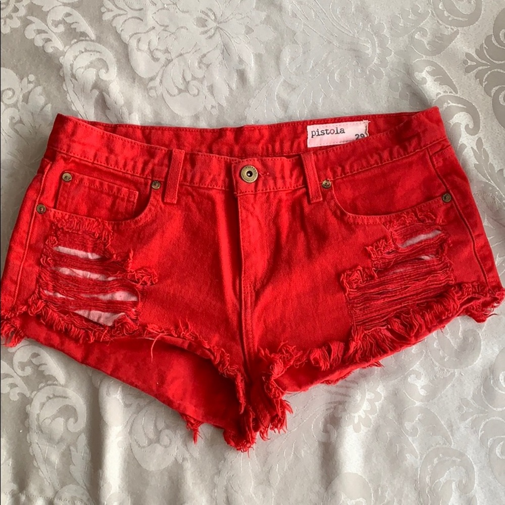 Red Denim Pistola Shorts